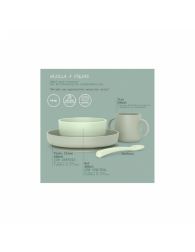 Suavinex Vajilla silicona 4 piezas Verde