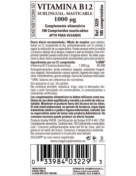 Solgar Vitamina B12 100 microgramos 100 comprimidos
